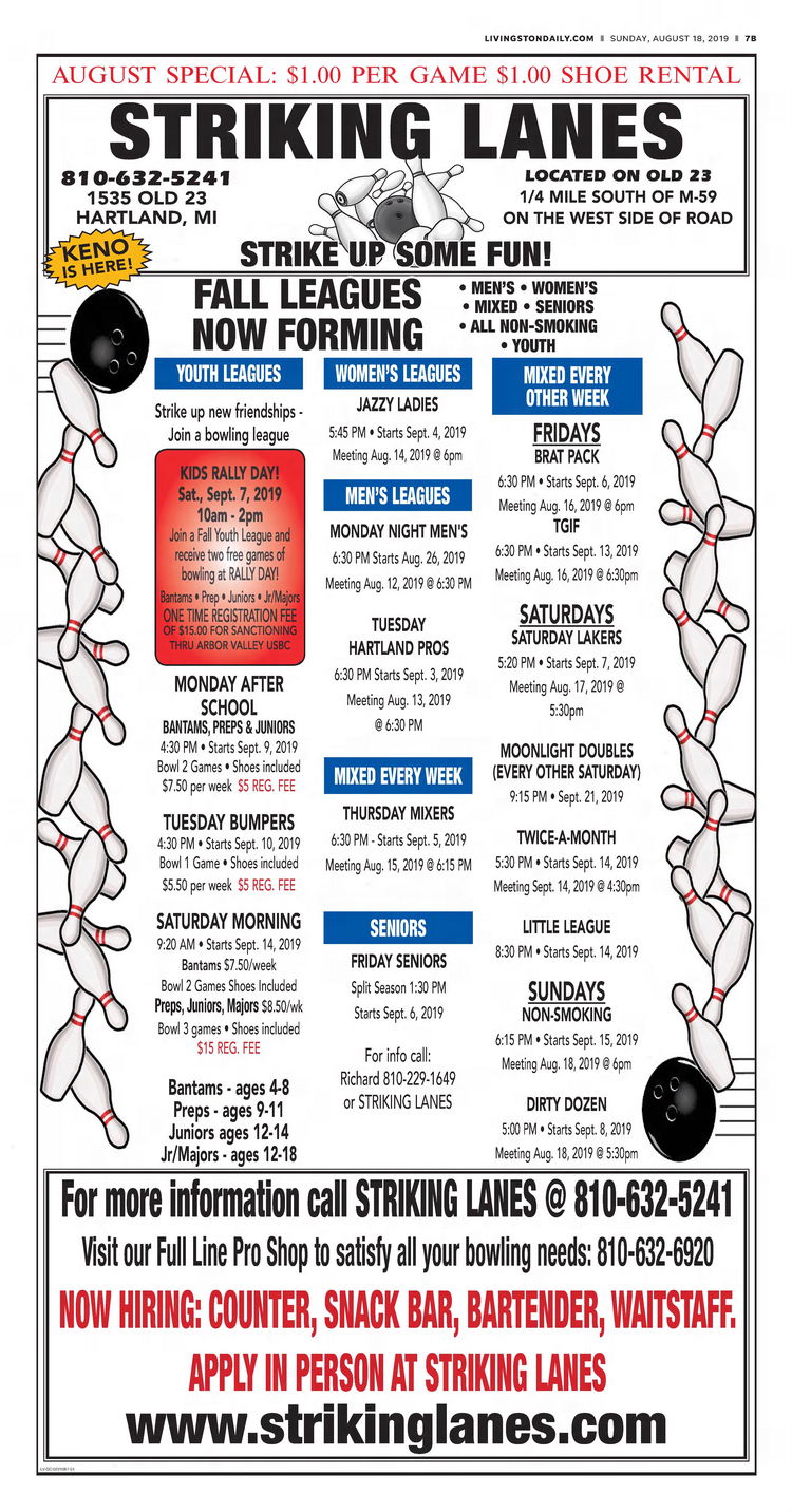 Striking Lanes (Tags Adventure Golf) - Aug 18 2019 Full Page Ad (newer photo)